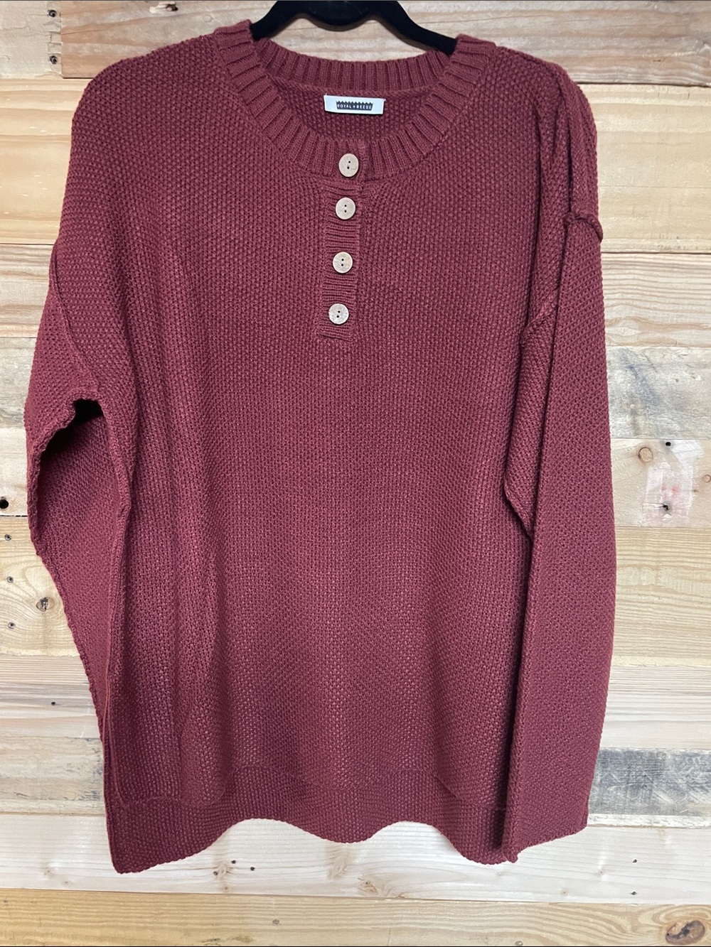 Royal + Reese size Large Rust Color Henley Button-Up Lightweight Soft Sweater